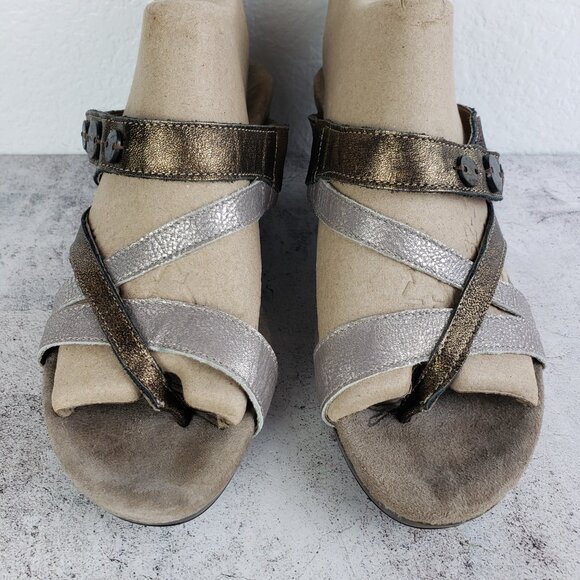 Romika Metallic Leather Wedge Sandals Slides Comfort Shoes size 39 US 8.5 - Picture 14 of 14
